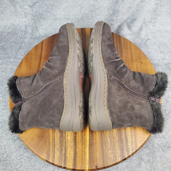 Baretraps Boots Womens 8.5 M Brown Suede Leather Faux Fur Lined Zip Winter Ankle - Picture 5 of 9